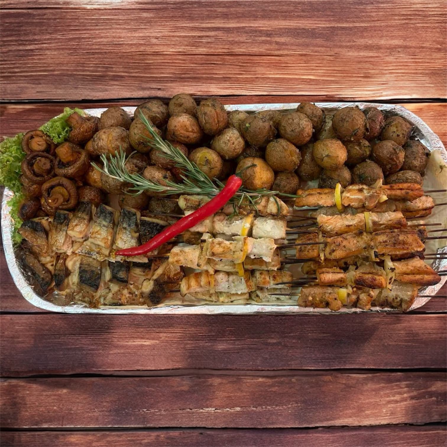 Риба та овочі запечені на мангалі